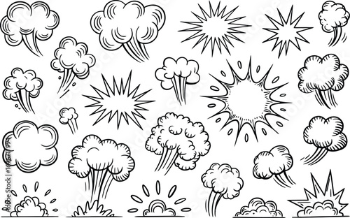 Comic book style explosion and smoke cloud doodles