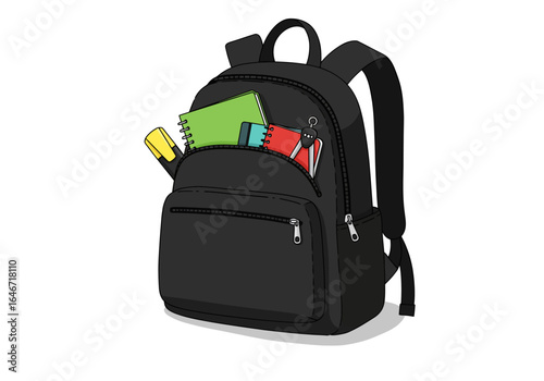Black Backpack with School Supplies Illustration