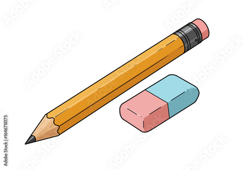 Classic Yellow Pencil and Two-Toned Eraser Illustration