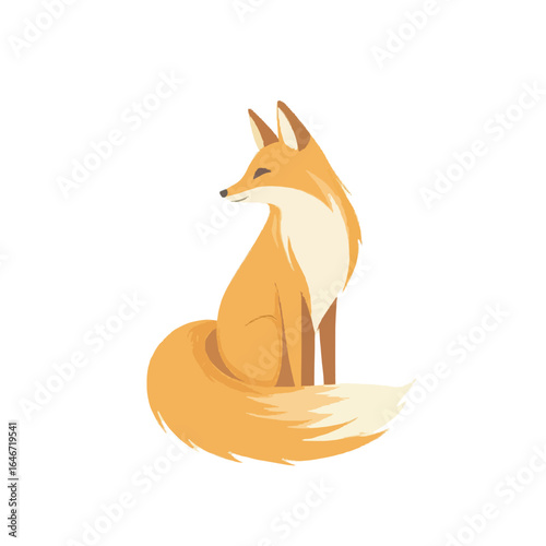 Stylized Fox Sitting with Closed Eyes and Bushy Tail Illustration