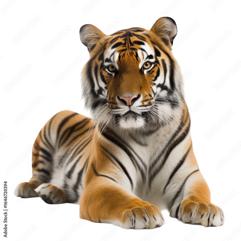 Fototapeta premium Tiger lying down on a black background