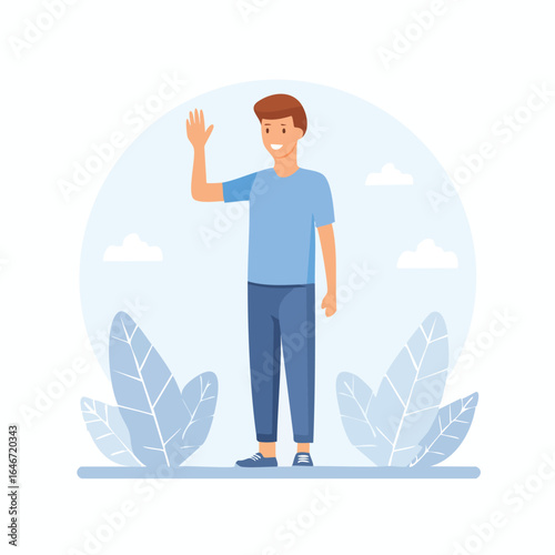 Smiling Man Waving Hello Outdoors