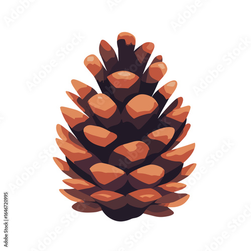 Stylized Pinecone with Brown and Orange Scales Pointed Upward