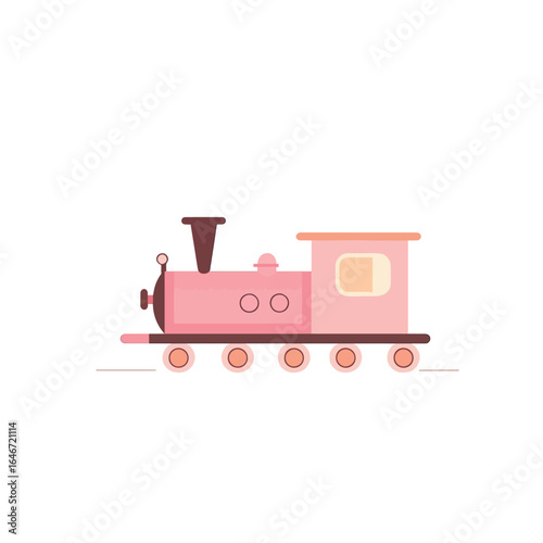 Stylized Pink Train Engine with Brown Accents and Circular Windows