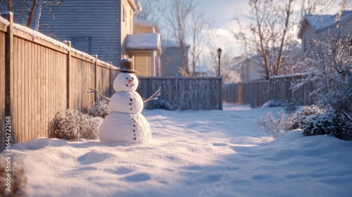 Snowy backyard snowman scene