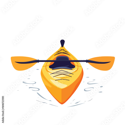 Topdown view of a yellow kayak with a paddle resting across the cockpit