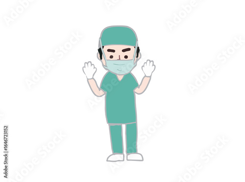 Illustration of a young male doctor in the operating room performing surgery
