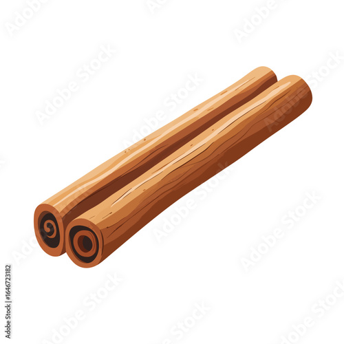 Two Cinnamon Sticks with Rolled Ends and Visible Wood Grain Texture