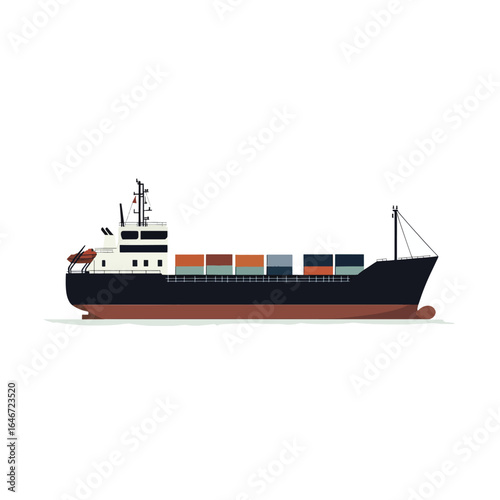 Vector Illustration of a Cargo Ship with Colorful Containers and Detailed Structure