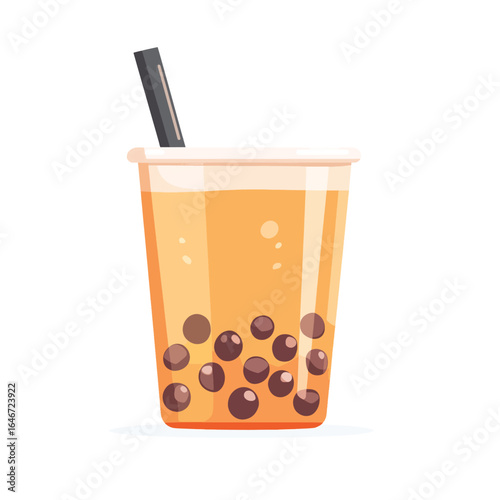 Vibrant Cartoon Illustration of a Boba Tea Drink in a Plastic Cup