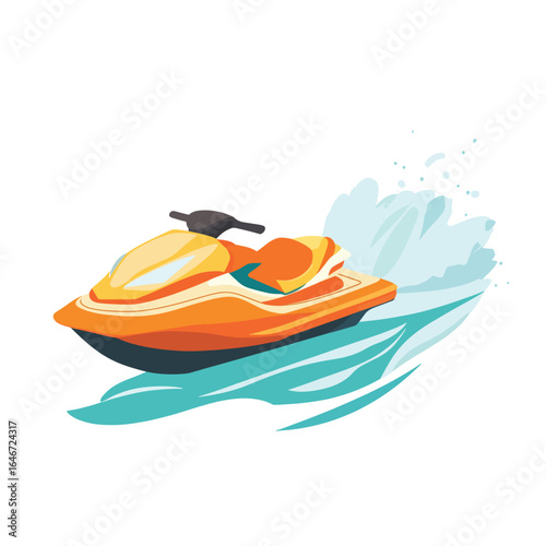 Vibrant Orange Jet Ski Gliding Through Aqua Waves Creating Splashes