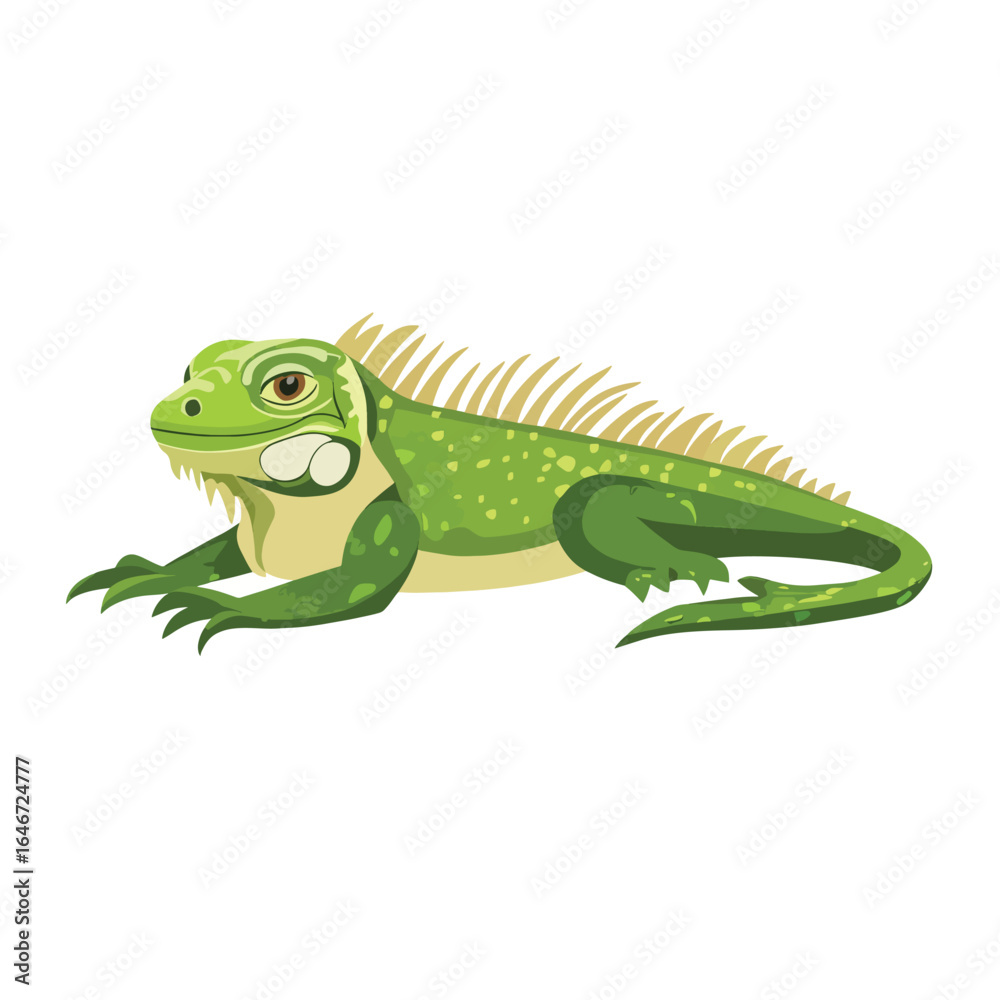 Fototapeta premium Vivid Green Iguana with Spiked Dorsal Crest and Detailed Claws