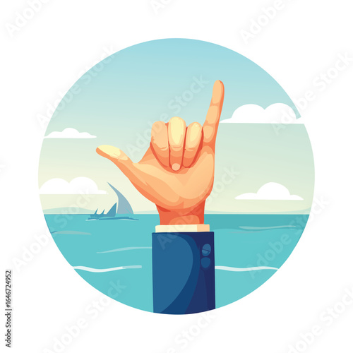 Business Hand Shaka Ocean Scene
