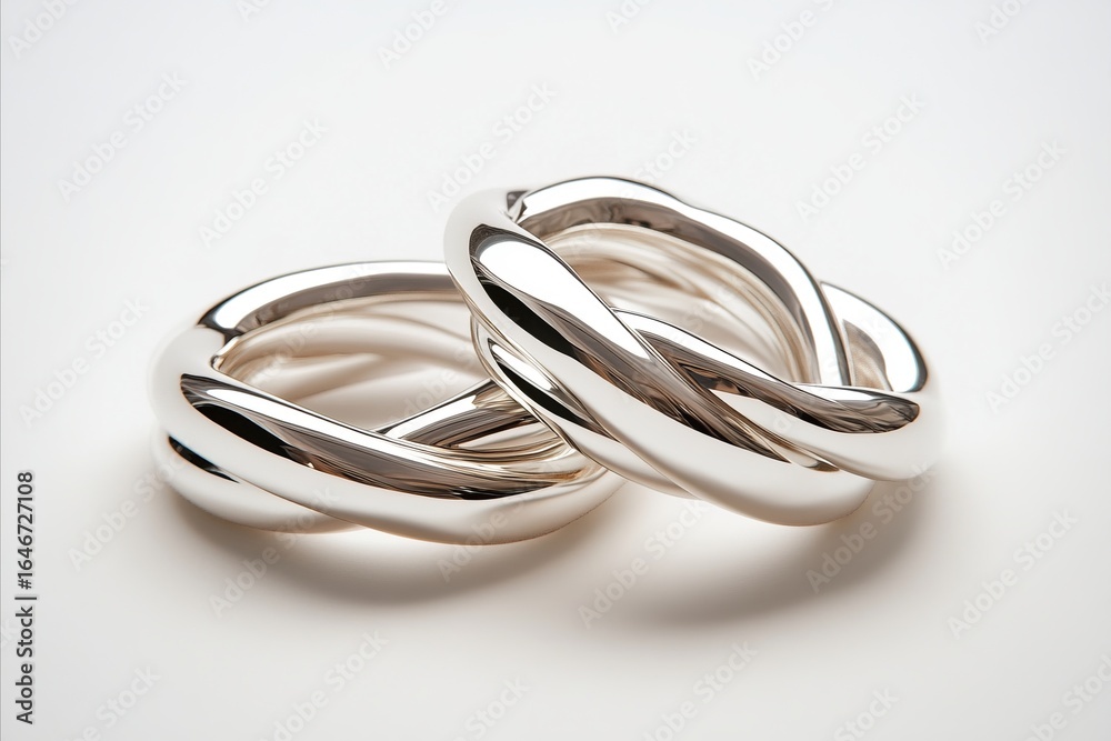 Fototapeta premium Intertwined Silver Rings: A Close-Up View of Elegant, Reflective
