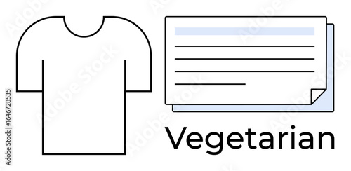 T-shirt outline paired with text-focused banner labeled Vegetarian, promoting sustainability, plant-based living, and conscious consumption. Ideal for eco-products, veganism, branding, lifestyle