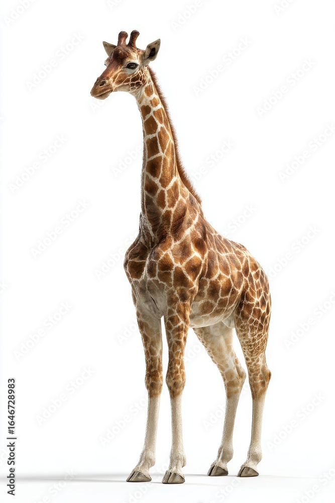 Fototapeta premium Detailed Giraffe Portrait Against White Background