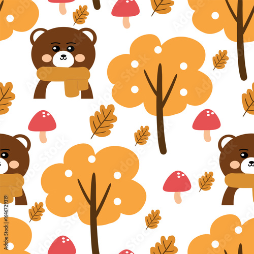 Wallpaper Mural Seamless pattern cartoon bear with autumn vibes. cute autumn fall wallpaper for fabric print, gift wrap paper Torontodigital.ca