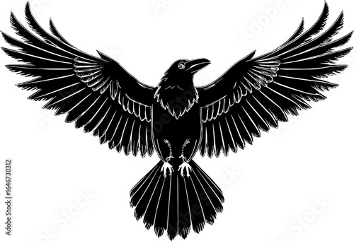 Vektor Element Silhouette Rabe mit ausgebreiteten Flügeln - Mythologie Tierwelt