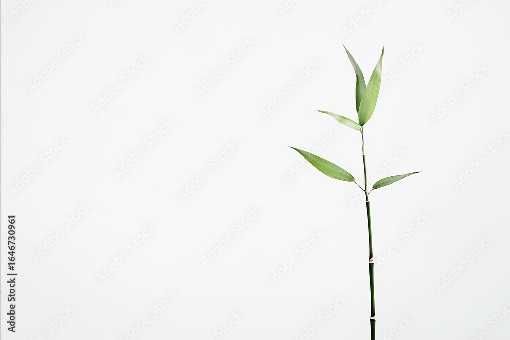 Fototapeta premium Minimalist bamboo stalk with leaves against a stark white backgr