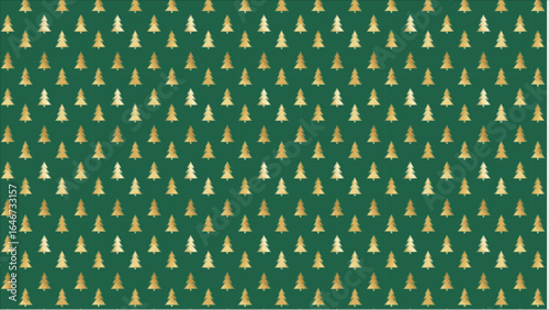 A chic and modern graphic of a Christmas tree with a metallic gold finish, standing out elegantly against a solid, dark forest green background for a festive look.