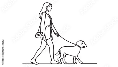 Continuous one single minimal line drawing woman with pet