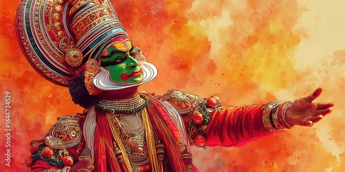 Wallpaper Mural Watercolor illustration celebrating onam festival with a kathakali dancer Torontodigital.ca
