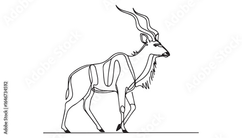 Continuous one single minimal line drawing Greater kudu