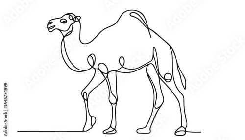 Continuous one single minimal line drawing camel