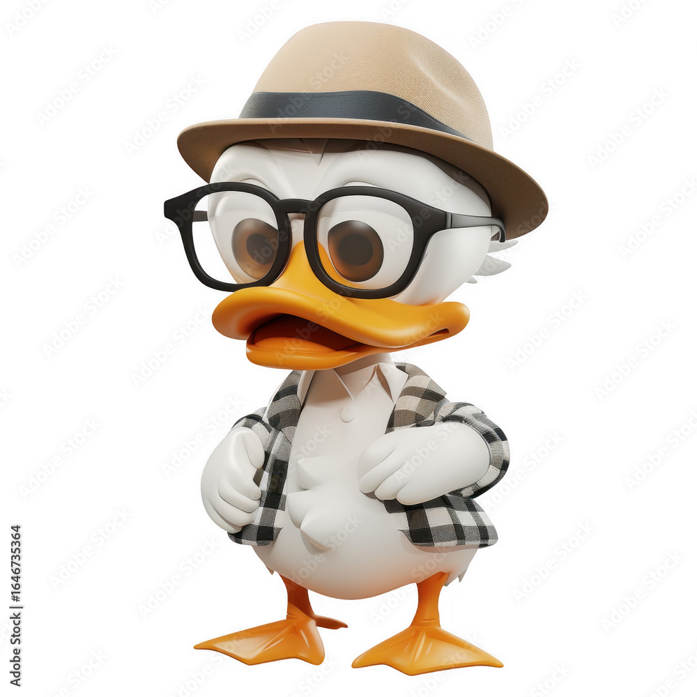 Obraz premium Cartoon duck wearing glasses and a hat