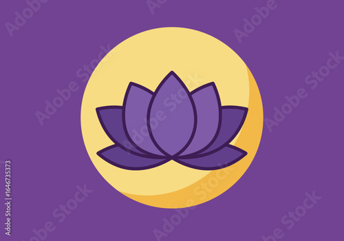Vector illustration of a purple lotus flower symbol. Modern flat design icon for wellness, zen, spirituality, and mindfulness concepts.