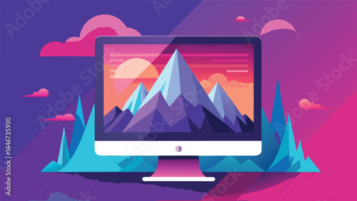 A digital drawing visible on a computer screen, showcasing vibrant colors and artistic details..eps