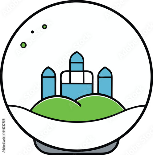 glass orb capturing a miniature city trapped inside on transparent background