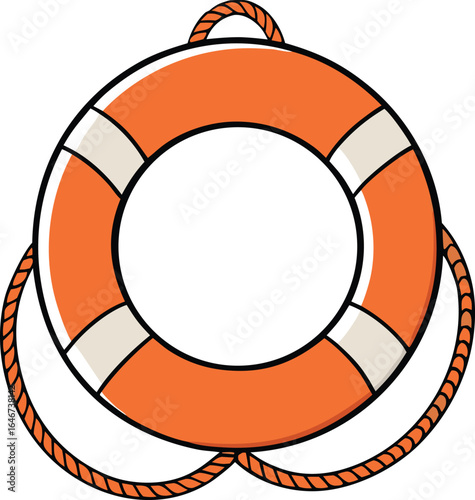 lifebuoy ring floating with rope details on transparent background