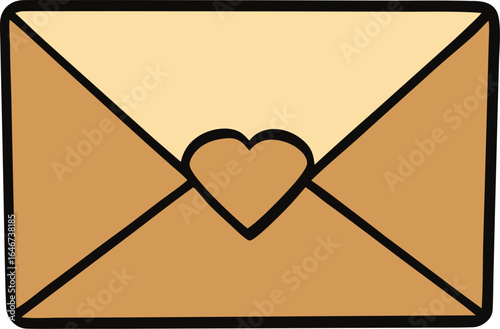 mail envelope with heart seal and shadowed fold on transparent background