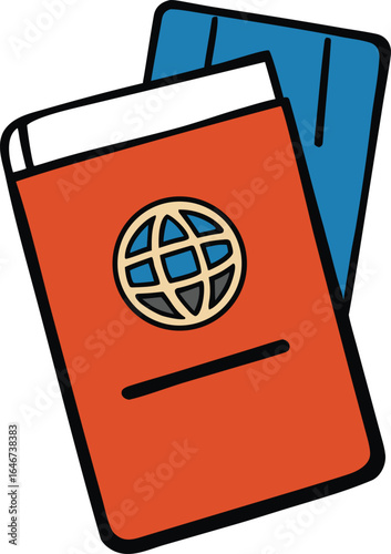 passport with visa stamps and boarding pass on transparent background