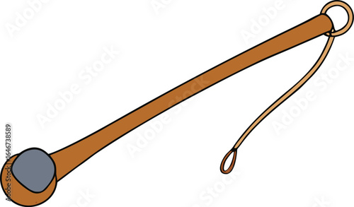 slingshot with elastic band pulled and stone loaded on transparent background