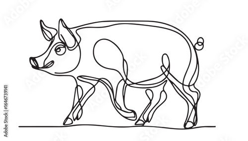 Continuous one single minimal line drawing pig