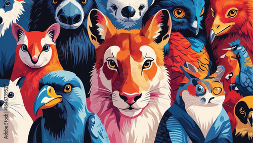 High Resolution Vector Illustration of Wild Animals on White Background, AI Generate