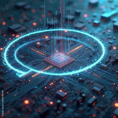 Wallpaper Mural Digital Data moving on Circuit Board and CPU loop backgrounds. Computer Processing and organizing data. Abstract high tech Artificial intelligence (AI), data mining, modern computer technology surface Torontodigital.ca