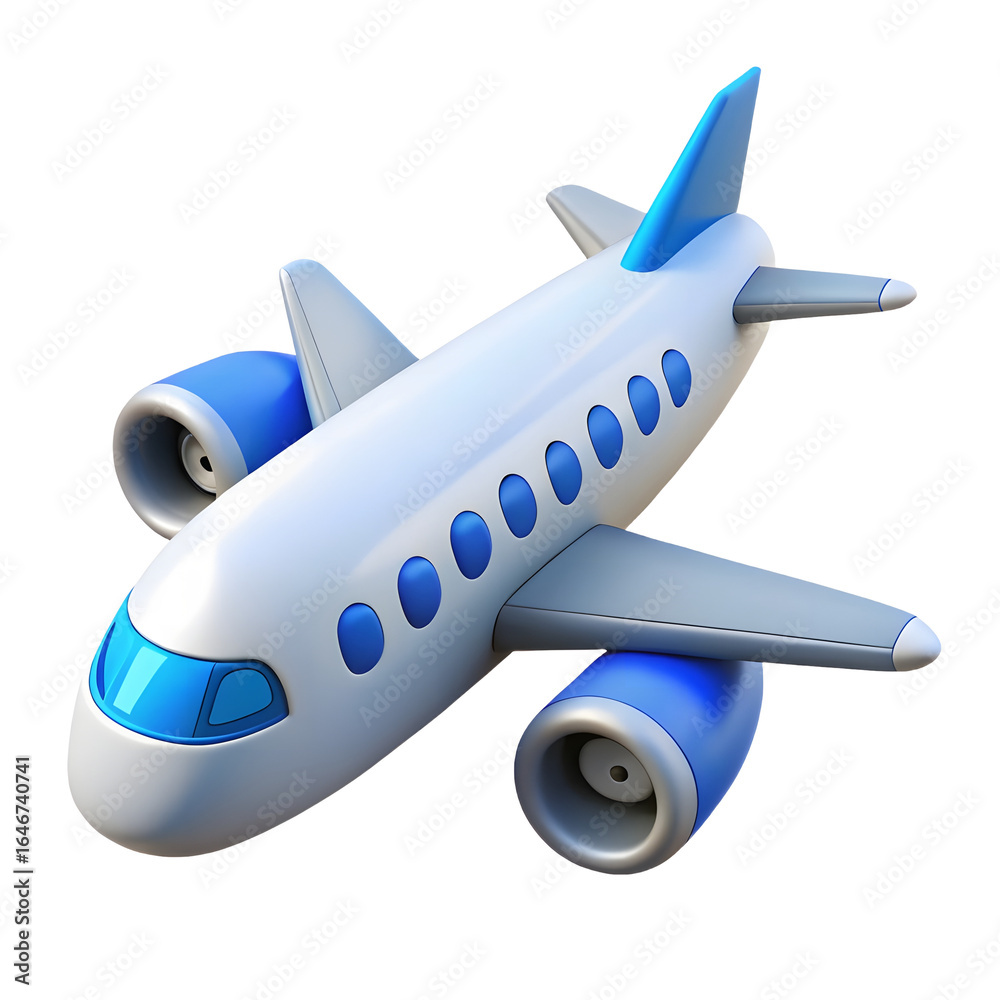 Obraz premium 3d icon of cartoon airplane isolated on transparent background