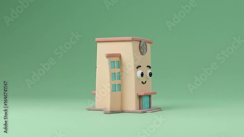 Wallpaper Mural Cartoon Hospital Building with Smiling Face and Bright Colors in Studio Setting Torontodigital.ca