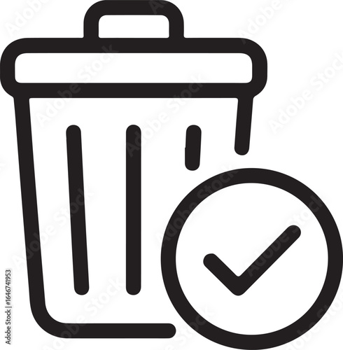 Simple outline icon of a trash can with a check mark symbol indicating completion or success