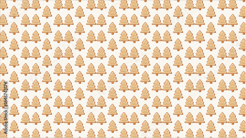 A charming and repeatable background featuring cute gingerbread Christmas tree cookies with white frosting, creating a cozy and festive holiday baking theme.