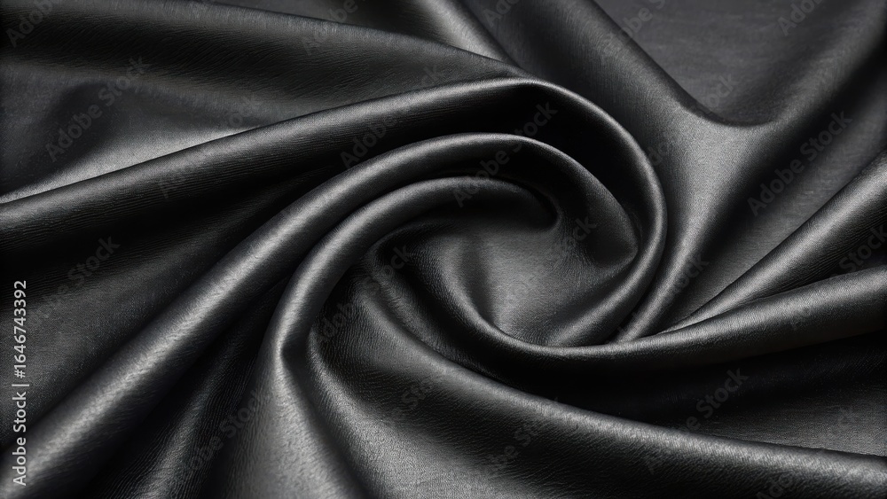 Fototapeta premium Luxurious black velvet fabric swirls with a soft shimmering texture and deep shadows