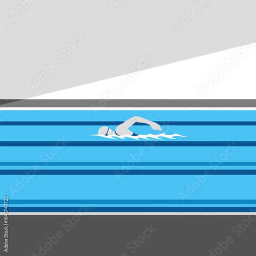 Swimmer Freestyle in a Swimming Pool Illustration, Pool Swimmer Training for an Event Illustration