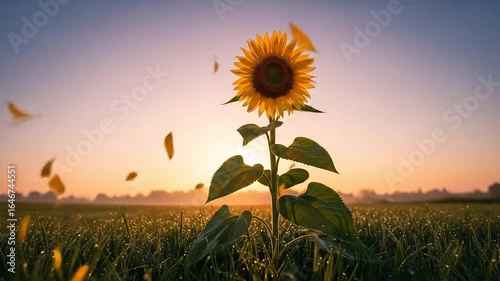 Sunrise Over Sunflower in a Dewy Field – Romantic Nature Scene for Perfume Ad Cinematic Video