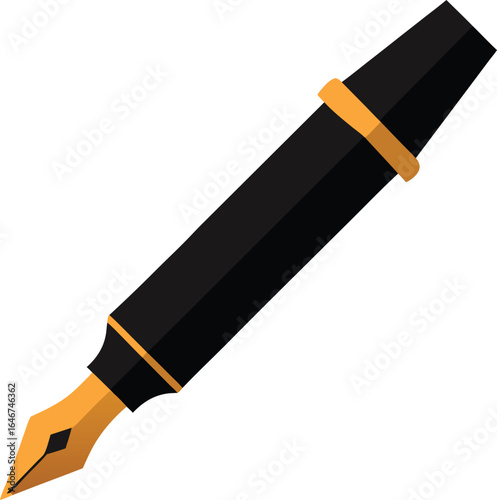 black fountain pen with gold nib on transparent background