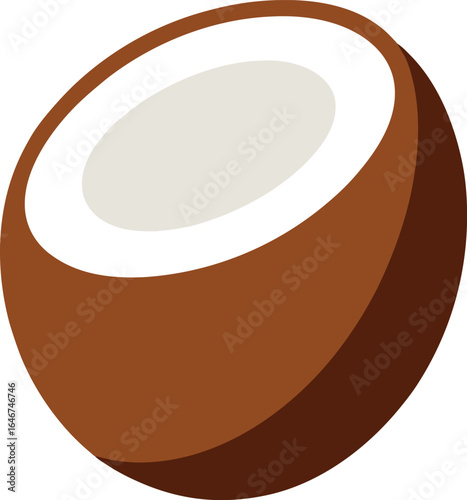 brown coconut half with visible interior on transparent background
