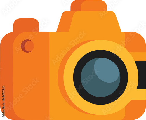 orange dslr camera with lens hood on transparent background