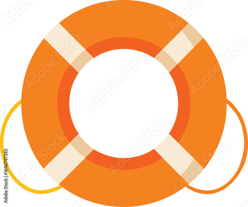 orange lifebuoy ring with white rope on transparent background